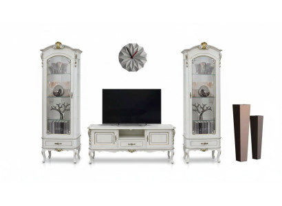 Set 3tlg. Wohnwand TV-Ständer 2x Vitrine Italienische Stil Möbel Weiß