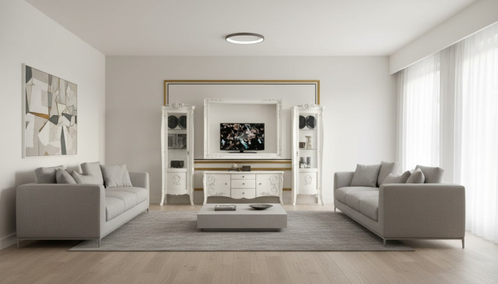 Klassische Stil Weiß Wohnwand Lowboard 2x Vitrine TV-Rahmen Gruppe Neu