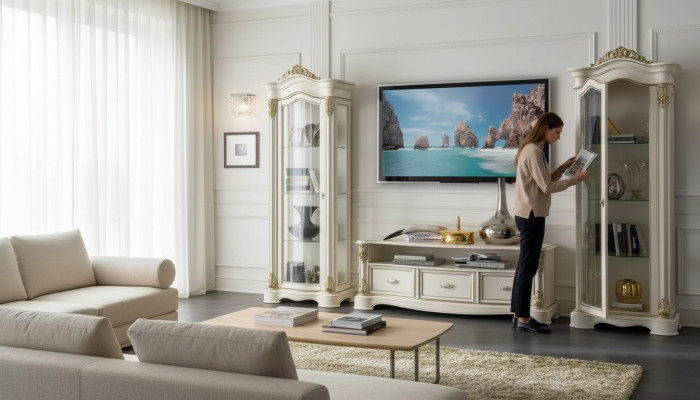 Wohnzimmer RTV Vitrine Sideboard Kommode Schrank Gruppe XXL Set 3tlg.