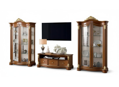 Wohnwand Vitrine Konsole Schrankwand Glasvitrinen Wohnzimmer Braun