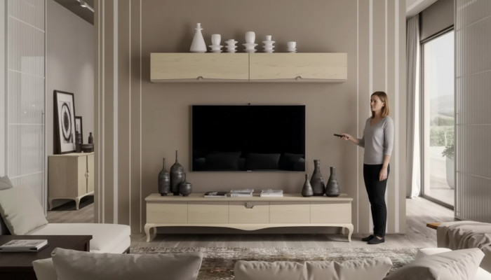 TV Ständer Wandregal Holztisch Wandregal Beige Klassisch Design Neu