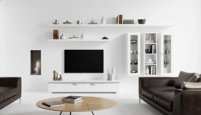 Wohnzimmer Lowboard Wohnwand Holz Schrank Design Weiß Modern Set 6tlg.