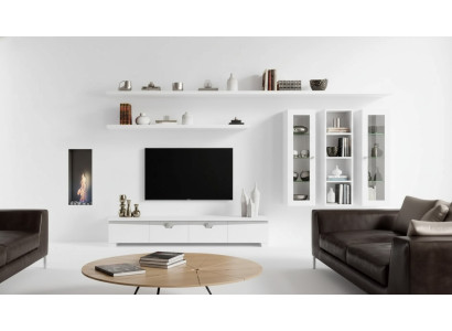 Wohnzimmer Lowboard Wohnwand Holz Schrank Design Weiß Modern Set 6tlg.