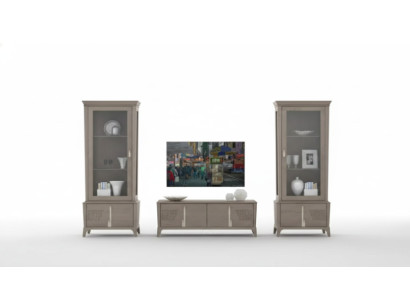 Wohnwand Klassische TV-Ständer Wohnzimmer Vitrine Sideboard Grau 3tlg.