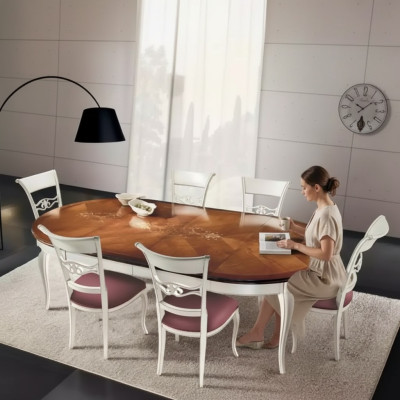 Klassischer Esstisch Tisch Holz Esszimmer Garnitur 4x Stühle Set Weiß