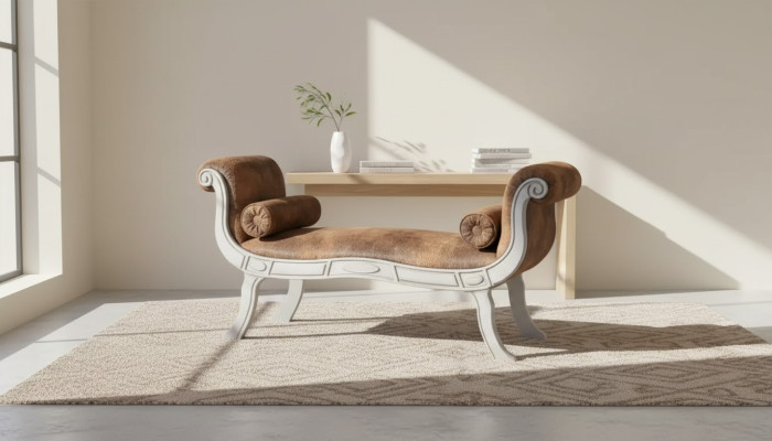 Klassische Sitzbank Hocker Designer Sitzmöbel Polsterbank Bank Braun