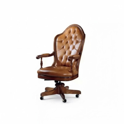 Bürostuhl Holz Chef Sessel Chesterfield Italien Möbel Braun Drehbar Neu