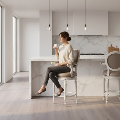 Rund Sitzhocker Holzhocker Massivholz Hocker Stühl Barhocker Silber Neu