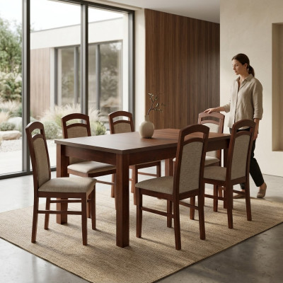Designer Holz Ess Esszimmer Set Tisch 6x Stühle Garnitur Polster 7tlg