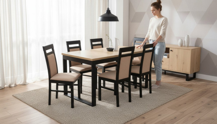Modernes Esstisch Tisch Holz Esszimmer Garnitur 6x Stühle Set 7 tlg. Set