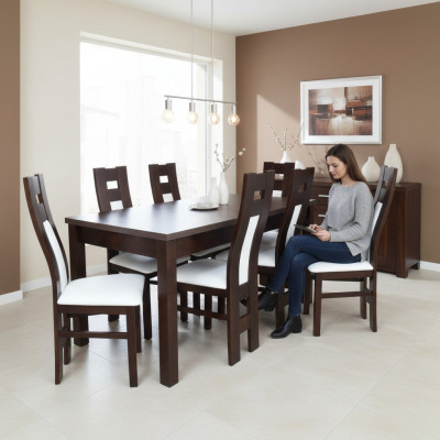 Klassischer Esstisch Tisch Holz Esszimmer Garnitur 6x Stühle Set Braun