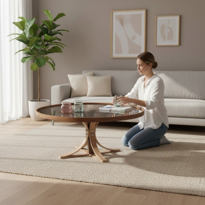 Couchtisch Braun Holz Designer Kaffee Tisch Wohnzimmer Glastisch Möbel