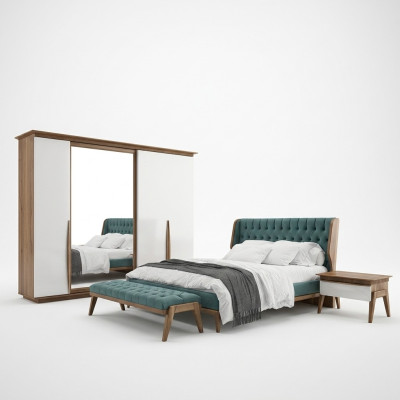 Komplett Schlafzimmer Bett 2x Nachttische Modern Kleiderschrank Bank Neu