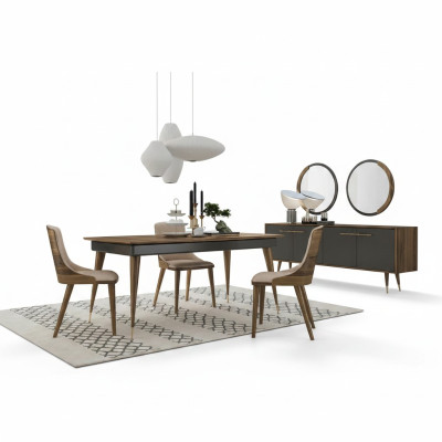 Luxus Esszimmer Set Esstisch 4x Stühle Luxus Anrichte mit 2x Spiegel Neu Set