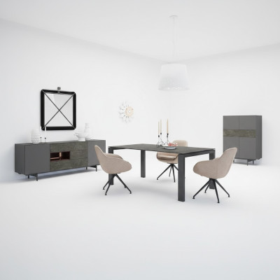 Designer Ess Zimmer Esstisch Set Stühle Metall Textill Essgruppe Schrank