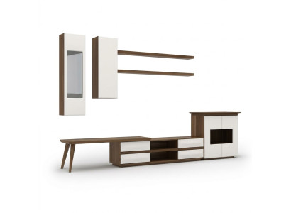 Wohnzimmer Komplett Set 7tlg TV-Ständer + Couchtisch Holzmöbel Vetrine Modern