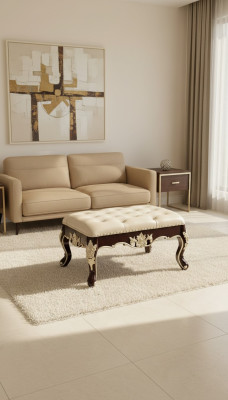 Hocker im Schlafzimmer ein luxuriöses neues perlweißes Chesterfield