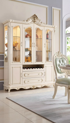 Vitrine Holz klassische Wohnzimmermöbel neue Luxus Interieur perlweiß