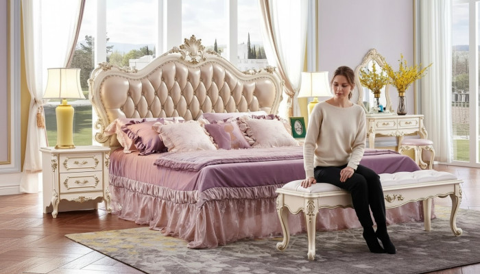 Schlafzimmer Set chesterfield Bett 2x Nachttische klassisch Möbel 3tlg
