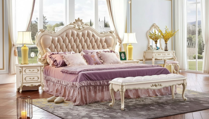 Schlafzimmer Set chesterfield Bett 2x Nachttische klassisch Möbel 3tlg