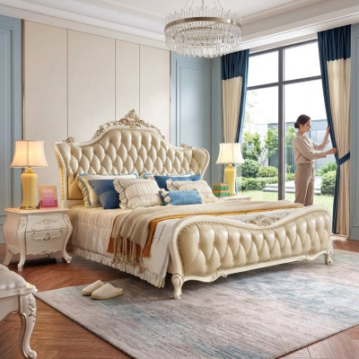 Schlafzimmer Set klassisch Bett chesterfield 2x Nachttische Massivholz 3tlg
