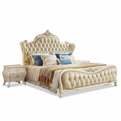 Schlafzimmer Set klassisch Bett chesterfield 2x Nachttische Massivholz 3tlg