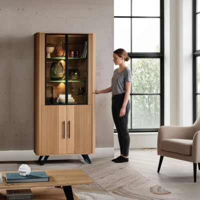 Vitrine Möbel Wohnzimmer Schrank beige Glasvitrine Schränke Neu