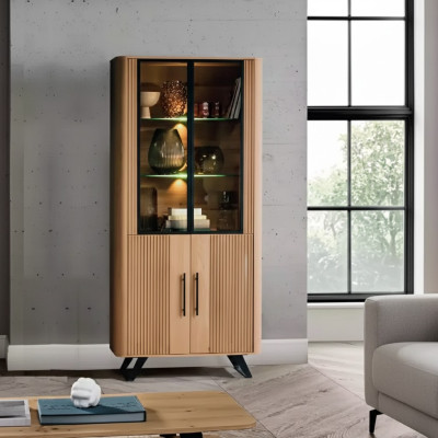 Vitrine Möbel Wohnzimmer Schrank beige Glasvitrine Schränke Neu