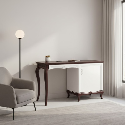 Klassischer Schreibtisch Luxuriöse Büromöbel aus weißem Holz Exklusiv