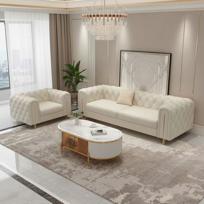 Set 2 tlg Wohnzimmer Sofagarnitur Dreisitzer Sofa Modern Sessel Leder