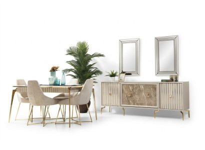 Stilvolle Esszimmer Garnitur Luxus Set Designer Esstisch mit 6x Stühlen