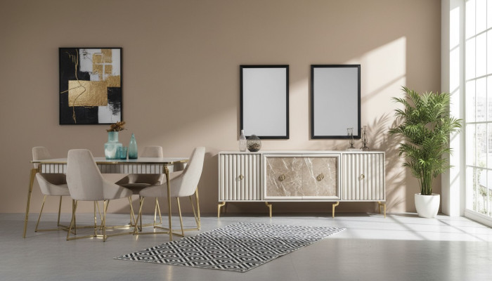 Goldenes Esszimmer Set Luxus Garnitur Esstisch mit Stühlen Designer Möbel
