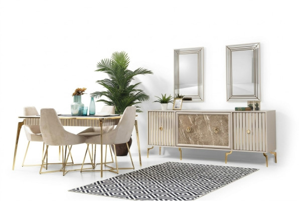 Goldenes Esszimmer Set Luxus Garnitur Esstisch mit Stühlen Designer Möbel