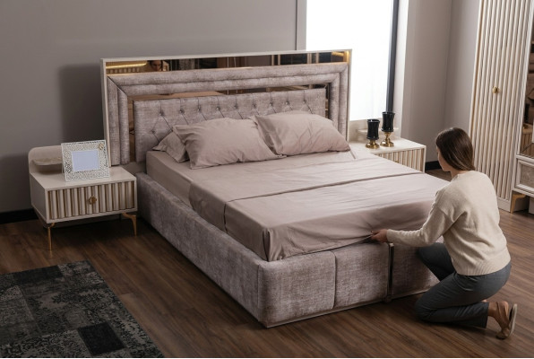 Taupes Schlafzimmer Set Designer Möbel Doppelbett Nachttische Holzmöbel