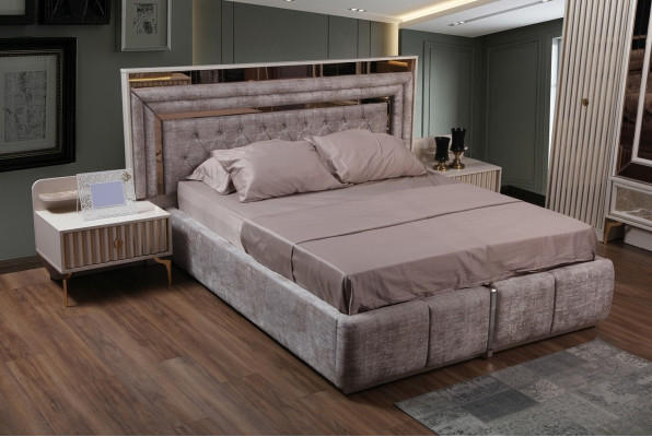 Taupes Schlafzimmer Set Designer Möbel Doppelbett Nachttische Holzmöbel