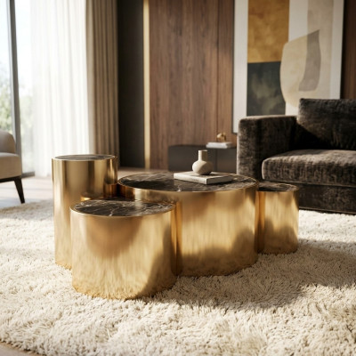 Goldener Couchtisch Wohnzimmer Beistelltisch Modernes Design Glasplatte