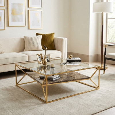 Moderner Marmor Wohnzimmer Couchtisch Luxus Edelstahl Tisch Glasplatte