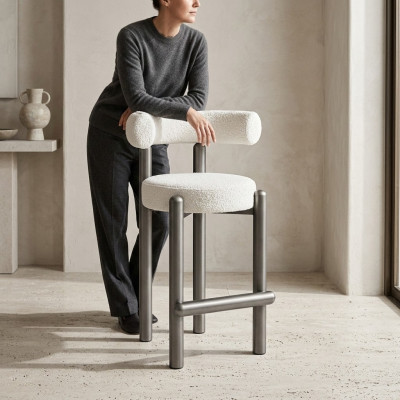 Designer Weißer Barhocker Mit Edelstahlfüßen Luxus Einsitzer Bar Möbel