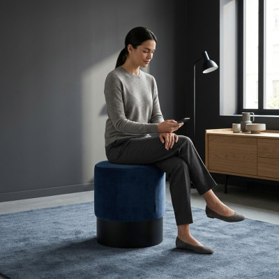 Runder Blauer Sitzhocker Luxus Schlafzimmer Moderne Beistellhocker