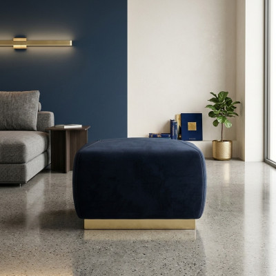Designer Luxus Blauer Hocker Mit Edelstahlrand Polster Textil Möbel Neu