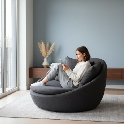 Sessel Polster Sitzer Modern Design Grau Lounge Luxus Wohnzimmer Club