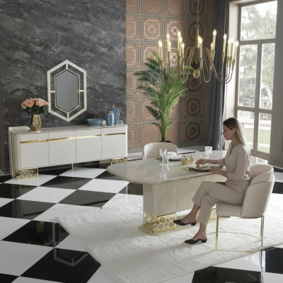 Modernen Esszimmer Set Möbel Esstisch 4x Stühle Anrichte Kommode 6tlg