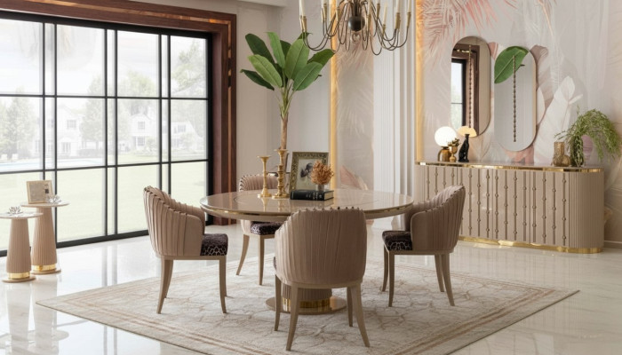 Essgarnitur Esstisch 4 Stühlen Sideboard Spiegel Essgruppe Esszimmer Set 8tlg