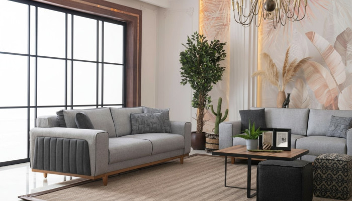 Duosofa aus Stoff Couch Polster Gemütliche Stoff-Couch Zweisitz-Stoffsitzbank