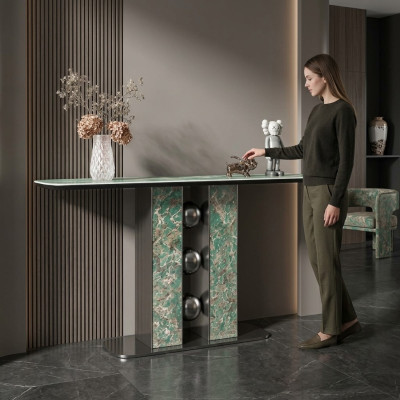 Modern Luxus Konsolentisch Designer Grau Holz Wohnzimmer Neu Möbel