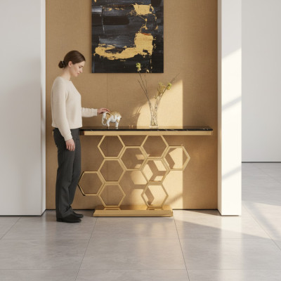Konsolentisch Edelstahl Gold Wohnzimmer Möbel Konsolen 140cm Neu