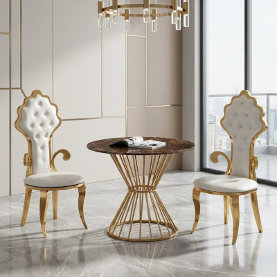 Esstisch Kaffeetisch Wohnzimmer Gold Luxus Design Rund Tisch Edelstahl