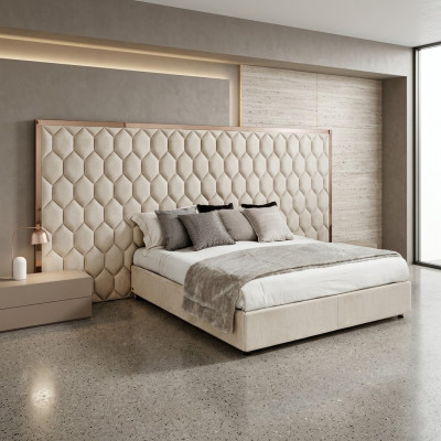 Großes Beiges Doppelbett Designer Bett Bettgestell Mit Kopfteil Möbel