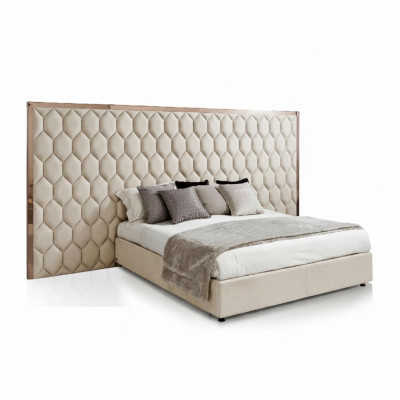Großes Beiges Doppelbett Designer Bett Bettgestell Mit Kopfteil Möbel