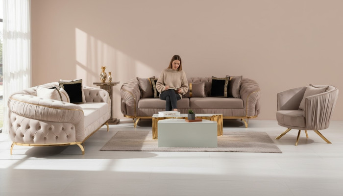 Design Sofa 331 Sitzer Chesterfield Stoff Couch Polster Sofas Textil Neu